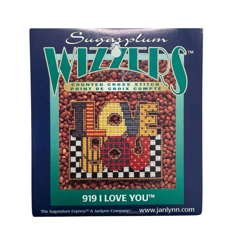 Vintage JANLYNN Sugarplum Wizzers I Love You Counted Cross Stitch Kit #919 2000